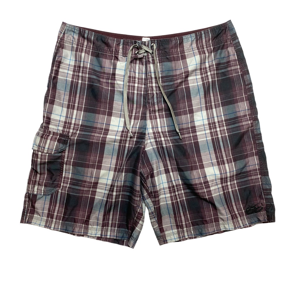 Nike 6.0 Board Shorts Mens Size 38 Brown Cargo Plaid Pocket Swim Trunks